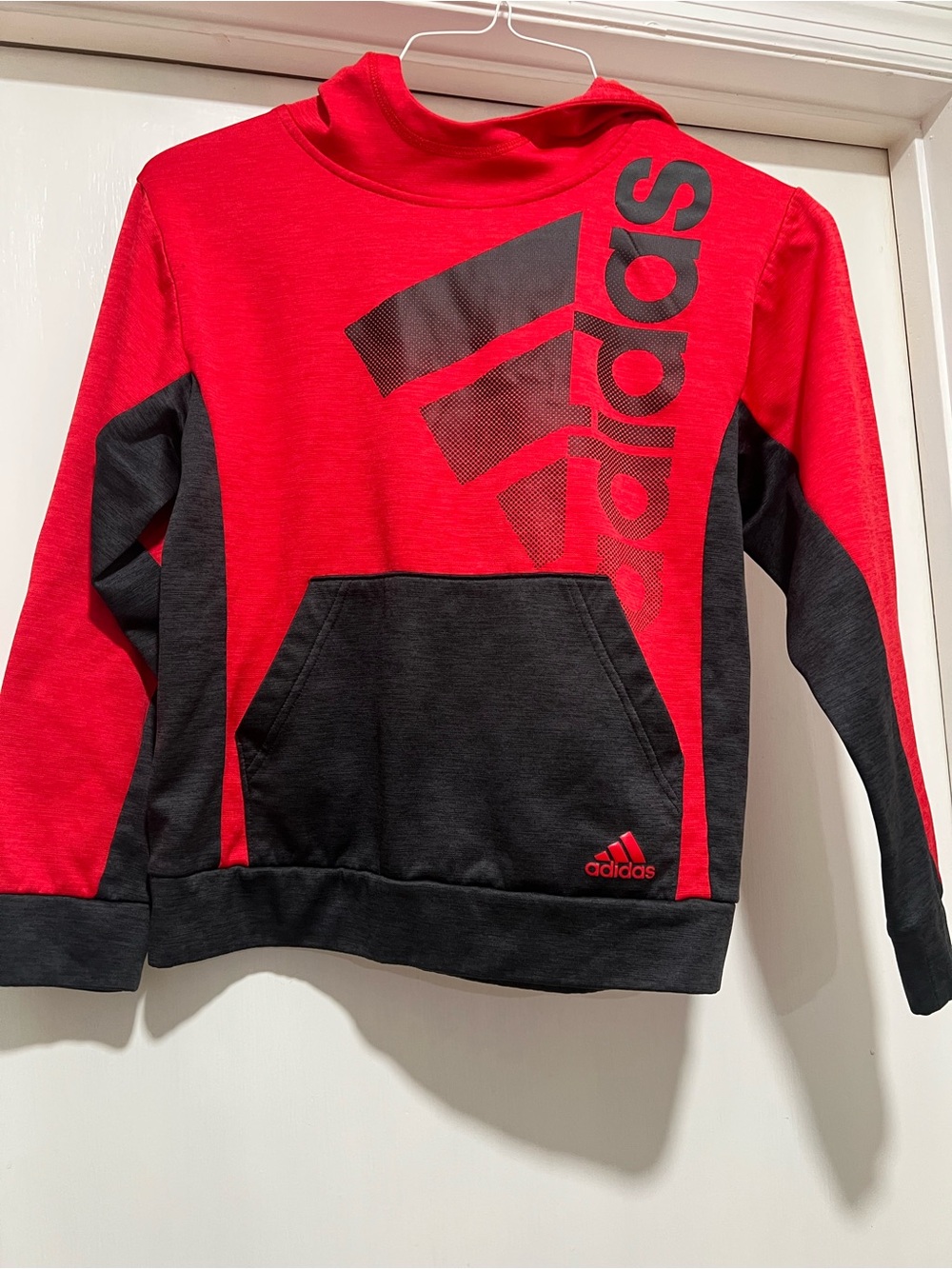 Adidas Boys' Red & Black Logo Hoodie Sweatshirt